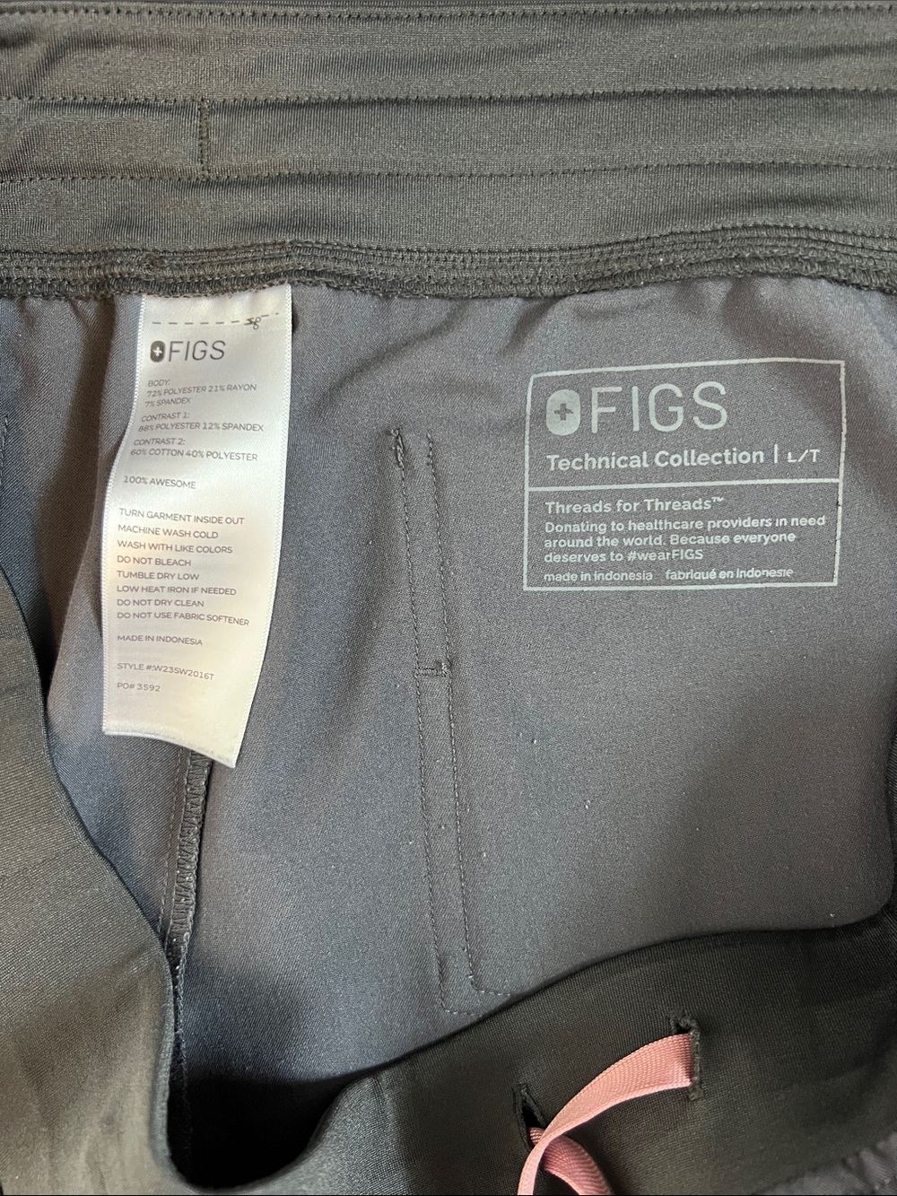 FIGS Slate Gray Scrub Set with Pink Drawstrings- Top XL/ Pants L Tall - Picture 12 of 12